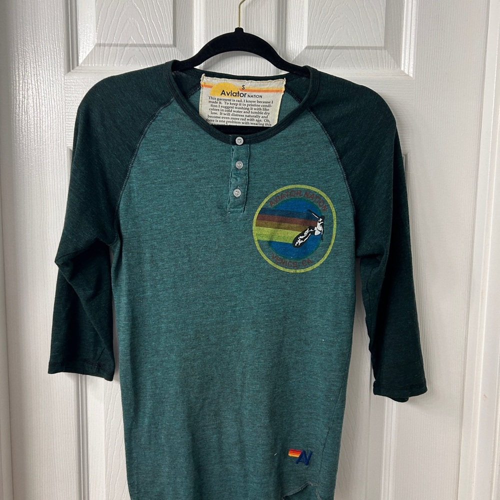 Aviator Nation Teal Henley Shirt